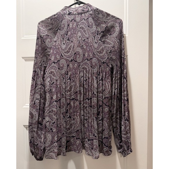 Lauren Ralph Lauren Purple Paisley Georgette Blouse Sz M Pleated Balloon Sleeve - Picture 3 of 5